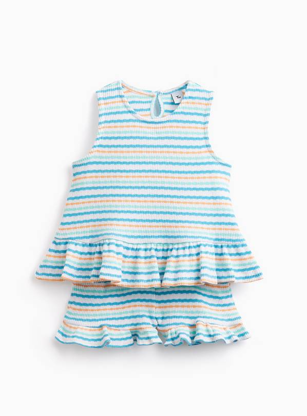 Turquoise Stripe Print Peplum Vest & Shorts Set 4-5 years